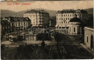 1913 Baden bei Wien, Josefsplatz, Josefs-Bad / square, tram, café, bath, Hotel Bristol (wet corner)