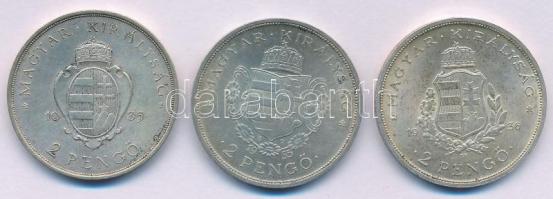 1935. 2P Ag "Pázmány" + 1935. 2P Ag "Rákóczi" + 1936. 2P Ag "Liszt Ferenc" - "Pázmány sor" T:XF-VF, patina Adamo P7.1, P7.2, P7.3