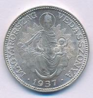 1937. 2P Ag "Madonna" T:AU-XF, patina Adamo P7