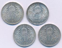 Ausztria 1913-1916. 1K Ag "Ferenc József" (4xklf) T:XF-VF, patina Austria 1913-1916. 1 Corona Ag "Franz Joseph" (4xdiff) C:XF-VF, patina Krause KM#2820
