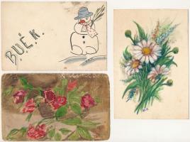 9 db MODERN kézzel rajzolt üdvözlő képeslap / 9 modern hand-drawn greetings postcard