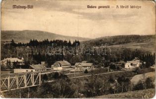 Málnásfürdő, Baile Malnas; Vedere generala / a fürdő látképe, vasúti híd. Pálfi Lajos kiadása / spa, general view, railway bridge (ragasztónyomok / glue marks)
