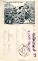 1916 Österreichische Wacht in Süden. Feldpostkarte / Első világháborús osztrák-magyar tábori postai levelezőlap / WWI Austro-Hungarian K.u.K. military field postcard + "K. k. Lir. Gravosa Nr. 37" "K.U.K. FELDPOSTAMT 601" (EK)
