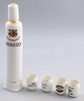 Aquincum Aranyranett Brandy italos palack, 4 pohárral, jelzett, m: 6-32 cm