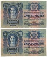 1913. 20K (2x) felülbélyegzés nélkül T:F, az egyik szép papír, a másikon pici szakadás
Adamo K17