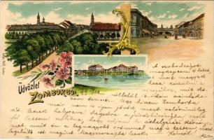 1899 (Vorläufer) Zombor, Sombor; látkép, utca. Schön Adolf kiadása / general view, street. Art Nouveau, floral, litho (EK)