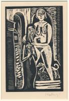 Kolozsváry Sándor (1896-1944): Ölelés. Fametszet, papír, utólagos jelzéssel, paszpartuban, 18×12 cm