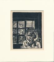 Kondor Béla (1931-1972): Rózsa az ablak mögött, fametszet, papír, paszpartuban, jelzés nélkül, 14×11...