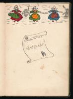 1923-1926 Régi emlékkönyv, kézzel írt bejegyzésekkel, rajzokkal, közte Tomka Istvánné kottás bejegyz...