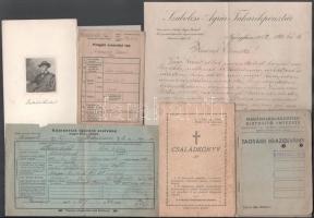 cca 1900 Vegyes papírrégiség tétel. Kb 15 db régi okmány, halotti értesítő, levél