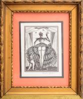 Zetti, Italo (1913 - 1978): Ex libris Gino Sabattini (erotikus könyvjegy). Fametszet, papír, jelzett, üvegezett fakeretben, 10x7 cm