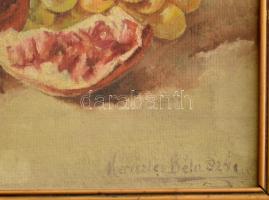 Keresztes Béla (-): Csendélet gránátalmával és szőlővel, 1924. Olaj, karton. Dekoratív, kissé kopott...