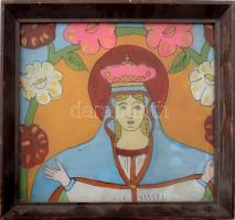 Mária, kézzel festett erdélyi üvegikon. Fakeretben. 21x24 cm