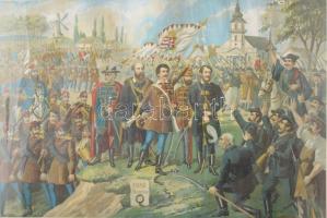 Bellony(i) László (1871-1913) festménye után: "Talpra magyar!", 1848. március 15. Kromolitográfia, papír. Jelzett a litográfián: Bellony L. Üvegezett, kopott fakeretben. 40,5x61 cm