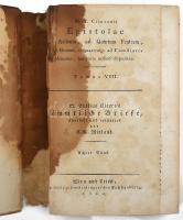 M. T. Ciceronis Epistolae Atticum, ad Quintum Fratrem, ... Tomus VIII. Wien und Triest, 1814, Geistinger'sche Buchhandlung, 470+1 p. Német és latin nyelven. Korabeli kartonált papírkötés, a könyvtest elvált a borítótól,kopott borítóval, sérült gerinccel, foltos, rossz állapotban.