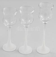PartyLite Glass háromrészes design gyertyatartó szett, jelzés nélkül, hibátlan, m: 16-19,5 cm