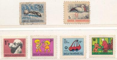 6 klf iskolai takarékbélyeg, köztük 2 db régi