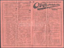 cca 1920-1930 Amszterdam közlekedési hálózatának térképe, menetrendekkel, hirdetésekkel (közte ,,Tri...