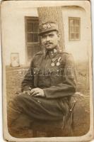 Osztrák-magyar katona kitüntetésekkel az olasz frontról / WWI Austro-Hungarian K.u.K. military, soldier from the Italian front. photo. RPA 670 (kopott sarkak / worn corners)