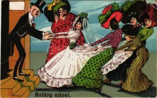 1921 Boldog újévet. J. S. &amp; Co. Nr. 754. / New Year greeting art postcard (gyűrődések / creases)