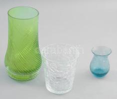 3 darab krakléüveg váza m: 7-10 cm + csavartbordás korsó pattogzással, m: 17 cm