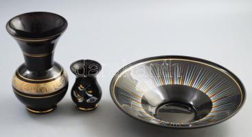 3 darab hialitüveg tárgy, váza, kínáló, m: 17 cm alatt, d: 24 cm