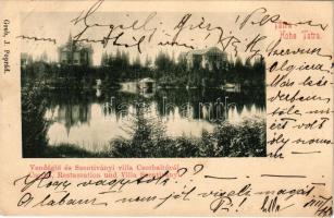 1899 (Vorläufer) Tátra, Magas-Tátra, Vysoké Tatry; Vendéglő és Szentiványi villa a Csorba-tónál. Greb J. kiadása (Poprád) / Csorba, Restauration und Villa Szentiványi / Strbské pleso / restaurant and villa by the lake (fl)