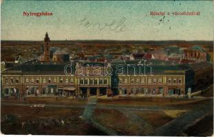 1909 Nyíregyháza, látkép a városházával, Bartsch Gusztáv, Nagy Gyula, Tamássy Endre, Piringer János, Weisz Róza, Deutsch Sámuel, Kohn Ignác üzlete (apró szakadás / tiny tear)