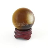 Kristály gömb, fa tartó, dobozában, d: 4 cm