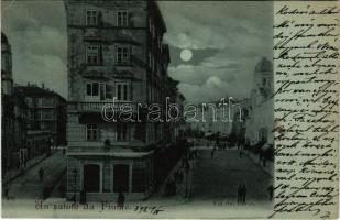 1898 (Vorläufer) Fiume, Rijeka; Via del Corso, Piazza Andrássy. Edgar Schmidt (Dresden) / street, square by night (vágott / cut)