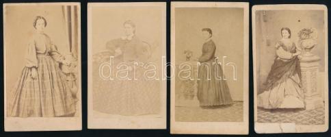 cca 1865 Hölgyek egész alakos portréi, 4 db, ismeretlen műtermekből, 10,5×6,5 cm
