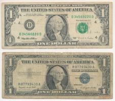 Amerikai Egyesült Államok 1961-1962. (1957A) 1$ "Silver Certificate - kisméretű", kék pecsét, "Elizabeth Rudel Smith - C. Douglas Dillon" + 1995-1999. (1995) 1$ "Mary Ellen Withrow - Robert E. Rubin"T:VG USA 1961-1962. (1957A) 1 Dollar "Silver Certificate - Small size", blue seal, "Elizabeth Rudel Smith - C. Douglas Dillon" + 1995-1999. (1995) 1 Dollar "Mary Ellen Withrow - Robert E. Rubin" C:VG