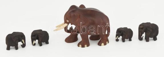 5 darab fa elefánt figura, h: 3-10 cm