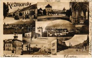 1946 Késmárk, Kezmarok; Thököly vár, római katolikus templom belseje, városháza, Magas Tátra, Fő utca, teherautó, H. Münster üzlete / castle, Roman Catholic church interior, city hall, High Tatras, main street, truck, shops (felületi kopás / worn surface)