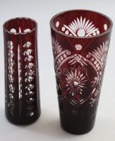 2 darab csiszolt bordó váza, m: 19-21 cm