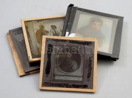 7 db üveg dia, IV. Károly, reklám, régi metszetek, vegyes témák 9x9 cm