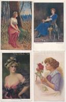 9 db RÉGI hölgy művészlap vegyes minőségben, köztük Boileau és Guerzoni / 9 pre-1945 ladies art postcards in mixed quality
