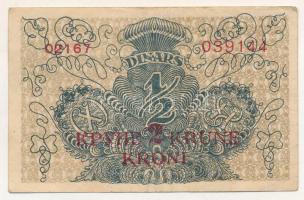 Szerb-Horvát-Szlovén Királyság 1919. 1/2D piros "2K" felülbélyegzéssel T:F Kingdom of the Serbs, Croats and Slovenes 1919. 1/2 Dinar with red "2 Kronen" overprint C:F, Krause P#11, P#14