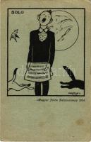 1924 SOLO Magyar Jövő Dalosverseny. Humoros zenei grafikai művészlap. Magyar Jövő Levelezőlapok 17. / Hungarian humour music postcard s: Márton L. 1924. (EK)