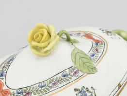 Herendi Fleur des indes vertes multicolor mintás fedeles kínáló, rózsa fogóval. Jelzett, hibátlan, 1...