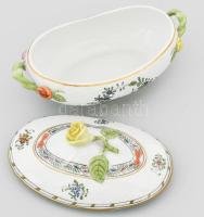 Herendi Fleur des indes vertes multicolor mintás fedeles kínáló, rózsa fogóval. Jelzett, hibátlan, 1...