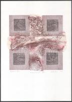 Szalay Miklós (1972-): Mysterium fidei, 2001. Papírmetszet, prespán, hús, papír, jelzett, /5 számozással. 20x21 cm