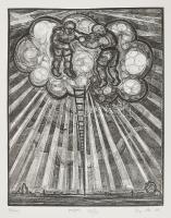 Szalay Miklós (1972-): Párbaj, 2002. Prespánmetszet, papír, jelzett, 20/22 számozással. 30x24 cm