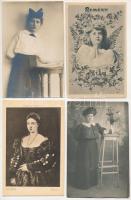 21 db régi képeslap és fotó vegyes minőségben: női portrék / 21 pre-1945 postcards and photos in mix...