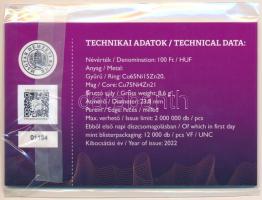 2022. 100Ft "Magyar Pénzmúzeum és Látogatóközpont" első napi veret sorszámozott emléklapon...