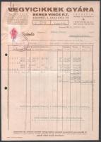 1944 Benes Vince R.T. Vegyicikkek Gyára 3 darab fejléces számla.