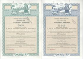 1991 Miskolc "Magyar Hitel Bank Rt. 'Lánchíd' értékjegy" 5000Ft-ról, 10.000Ft-ról és 100.000Ft-ról bélyegzésekkel, lyukasztásokkal érvénytelenítve T:AU folt