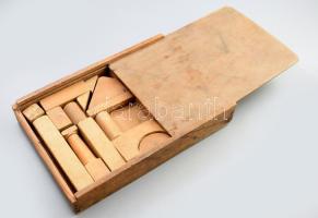 Antik fa dobozos építőkocka játék, 22x33 cm