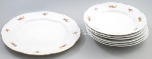 Zsolnay virágmintás süteményes készlet, jelzett, d: 19-25 cm