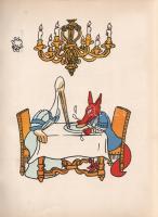 La Fontaine, [Jean de]:  Állatmesék. Jean Effel illusztrációival. (Számozott.) (Budapest), 1957. Magyar Helikon (Kossuth Nyomda). 157 + [1] p. Egyetlen illusztrált kiadás. Kolofon: "Jean de La Fontaine meséit a Jean Landru cégnél 1949-ben megjelent bibliofil kiadásból válogatta és jegyzetekkel ellátta Bíró Lívia. A kötéstervet készítette és a műszaki munkálatokat irányította Földes György. [...] Megjelent 14,500 példányban félvászonkötésben, 1000 példányban egészvászon kötésben, számozva. Ez a könyv a 416. számú példány." Jean Effel (1908-1982) francia grafikusművész színes, egész oldalas és szövegközti rajzaival illusztrálva. Az első előzéken régi tulajdonosi bejegyzés, a címoldalon apró foltosság. Aranyozott, illusztrált kiadói egészvászon kötésben, színes, illusztrált, enyhén sérült kiadói védőborítóban. Jó példány.